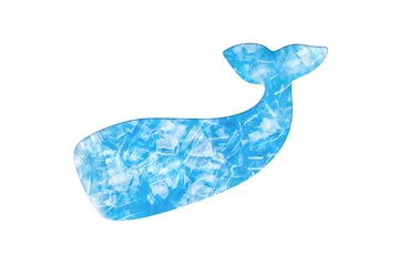 Deurstickers Silhouette of a blue whale from blue pieces of hard bottle- plastic with paper cut effect. Isolated element for design- concept of saving the environment and pollution of the world ocean © Julia