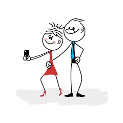 Cute man and girl taking selfie photo on smart phone.