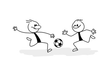 Stick figures: Stickman playing football.