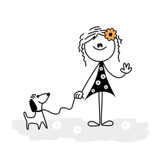 Cute illustration girl with dog