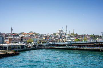 Fototapeta premium Istanbul / Turkey - April 24 2019 : view of eminonu area from the boat