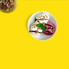 Vanilla and strawberry ice cream.