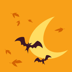 Flying Bat Silhouettes in Moonlight for Halloween