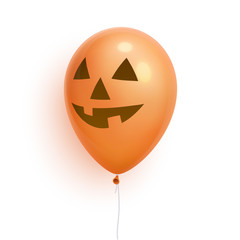 Helloween balloon, 3d realistic. Lantern jack face on balloon. Isolated on white Background. Vector Illustration