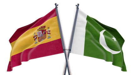 3d rendered illustration of Spain and Pakistan Relationship flag with white background