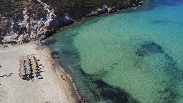 4k Aerial view of Plathiena beach at Milos, Greece