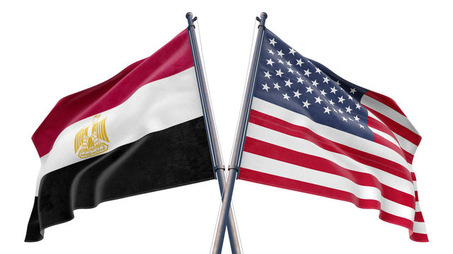 3d rendered illustration of United States of America USA and Egypt Relationship flag with white background