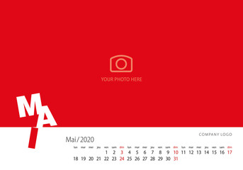 Fototapeta premium New Year Calendar 2020 French language May modern template red background