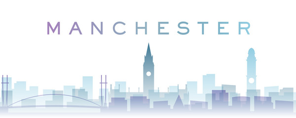 Obraz premium Manchester Transparent Layers Gradient Landmarks Skyline