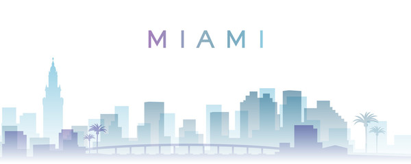 Miami Transparent Layers Gradient Landmarks Skyline - obrazy, fototapety, plakaty