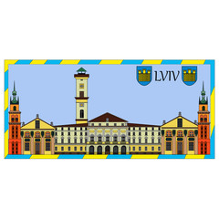 Vector panorama urban Lviv city