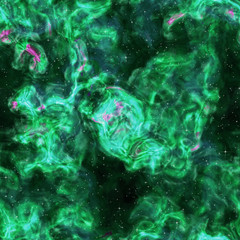 Galaxy stars glowing in deep space. Abstract space background. Green interstellar gas, seamless texture