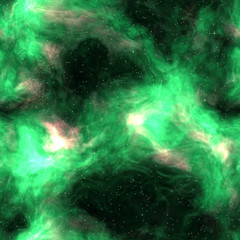 Galaxy stars glowing in deep space. Abstract space background. Green interstellar gas, seamless texture