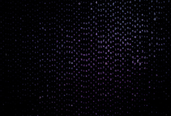 Dark Purple, Pink vector background with signs of alphabet.