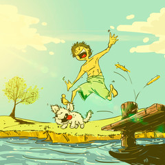 dog and boy friends