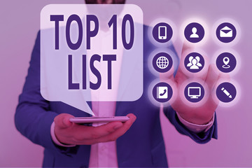 Conceptual hand writing showing Top 10 List. Concept meaning the ten most important or successful...