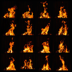 Fire flames. High burning fire at night. Strong fire in a grill, a fireplace and hearth.