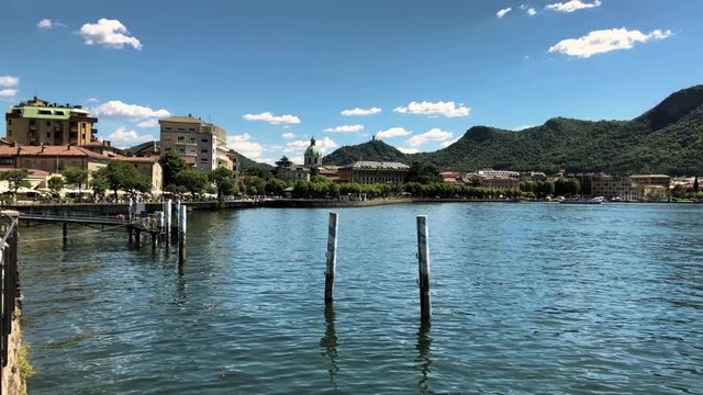Panoramic Wide View of Lake Como First Basin - Pan on Duomo Life Electric Baradello and Volta Temple