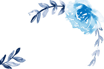 Fototapeta na wymiar Watercolor floral frame in blue and indigo. 