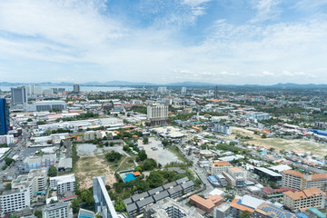 Fototapeta na wymiar View at Pattaya city from high floor at viewpoint in summer day.