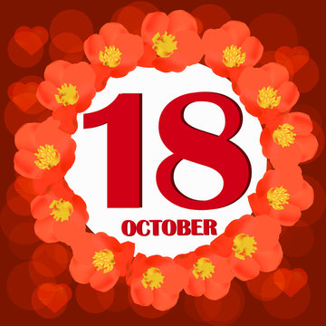 October 18 icon. For planning important day. Banner for holidays and special days. Illustration.