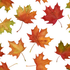 Hand drawn colorful maple leaves seamless pattern