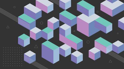 Abstract background with isometric elements of a cube box. With retro or vintage colors. Background for posters, banners, flyers, and website landing pages.
