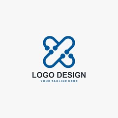 Cross X logo design vector. Letter X outline abstract symbol. Type X and dots vector icons.