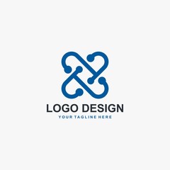 Cross X logo design vector. Letter X outline abstract symbol. Type X and dots vector icons.