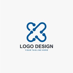 Cross X logo design vector. Letter X outline abstract symbol. Type X and dots vector icons.