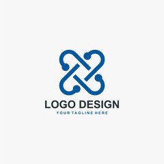 Cross X logo design vector. Letter X outline abstract symbol. Type X and dots vector icons.