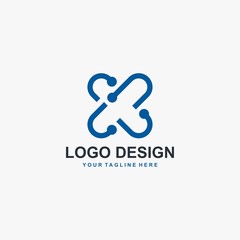 Cross X logo design vector. Letter X outline abstract symbol. Type X and dots vector icons.