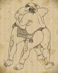 浮世絵　相撲取り　その1　vintage