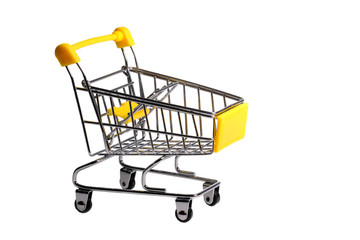 yellow empty shopping cart , isolated on white background