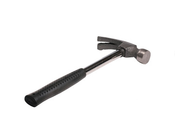 photo a black metal old hammer isolated over white