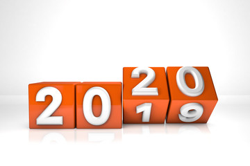 3d renderer illustration. Red cubes with 2019. New Year concept. Isolated on white background. - Ilustración