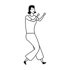 happy woman dancing icon, flat design