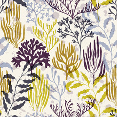 Coral reef seamless pattern., Australian staghorn and pillar corals branches.