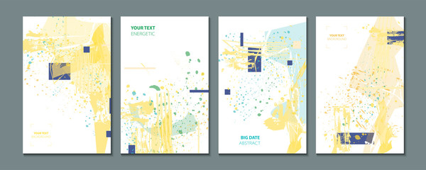 Naklejka premium Elegant natural pastel muted pale calm tones card templates set. Collection of romantic invitations with gold abstraction background line color