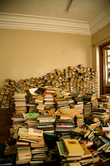 Fototapeta premium old books in an old library, in an abandoned house, a room in a castle