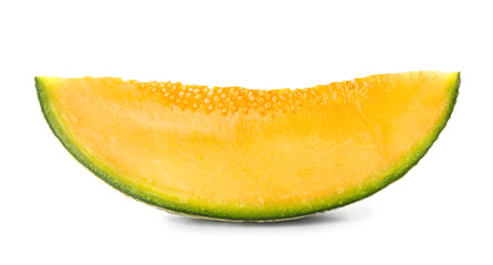 Slice of ripe melon on white background