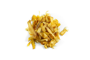 dried bonito flakes on white background
