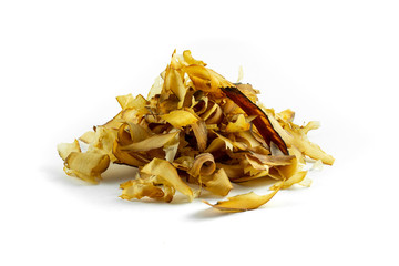 dried bonito flakes on white background