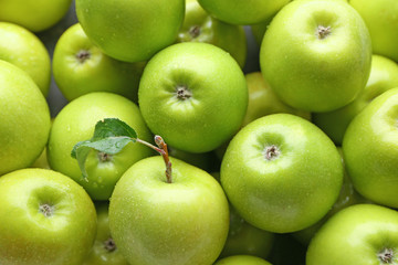 Many fresh ripe apples as background