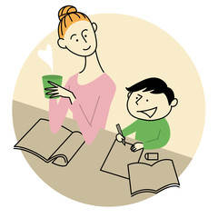 ママとくつろぐ子供