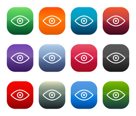 Eye icon shiny square buttons set illustration design
