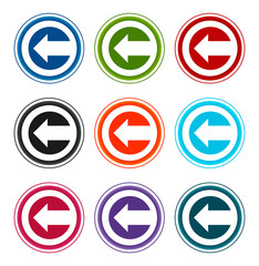 Back arrow icon flat round buttons set illustration design