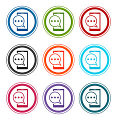Text message phone icon flat round buttons set illustration design