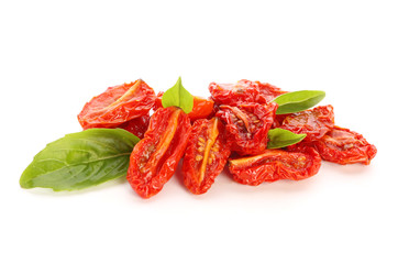 Dried tomatoes on white background
