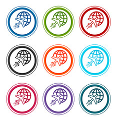 Obraz premium Plane world icon flat round buttons set illustration design